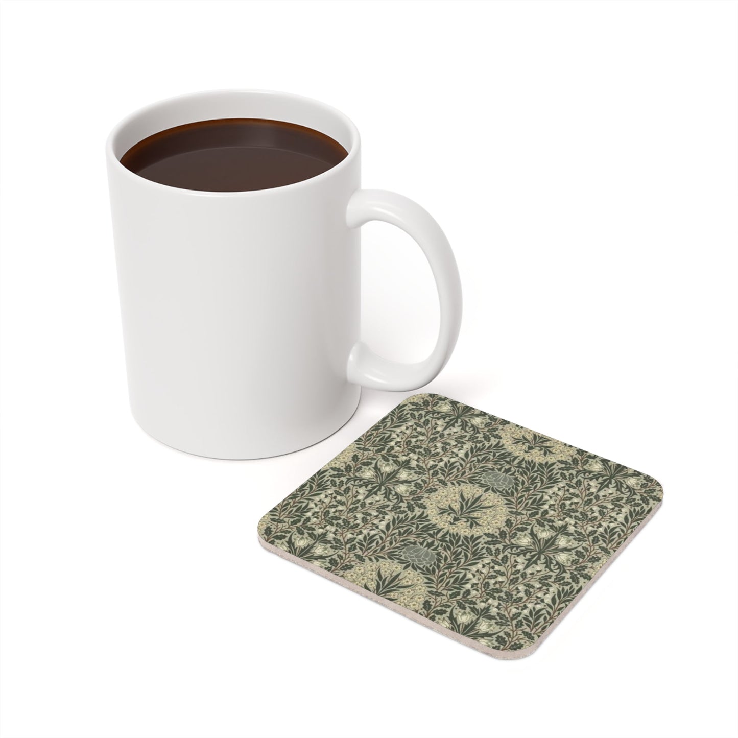 William Morris Daisy & Oak Individual Coaster | Arts & Crafts Cork Coaster Gift