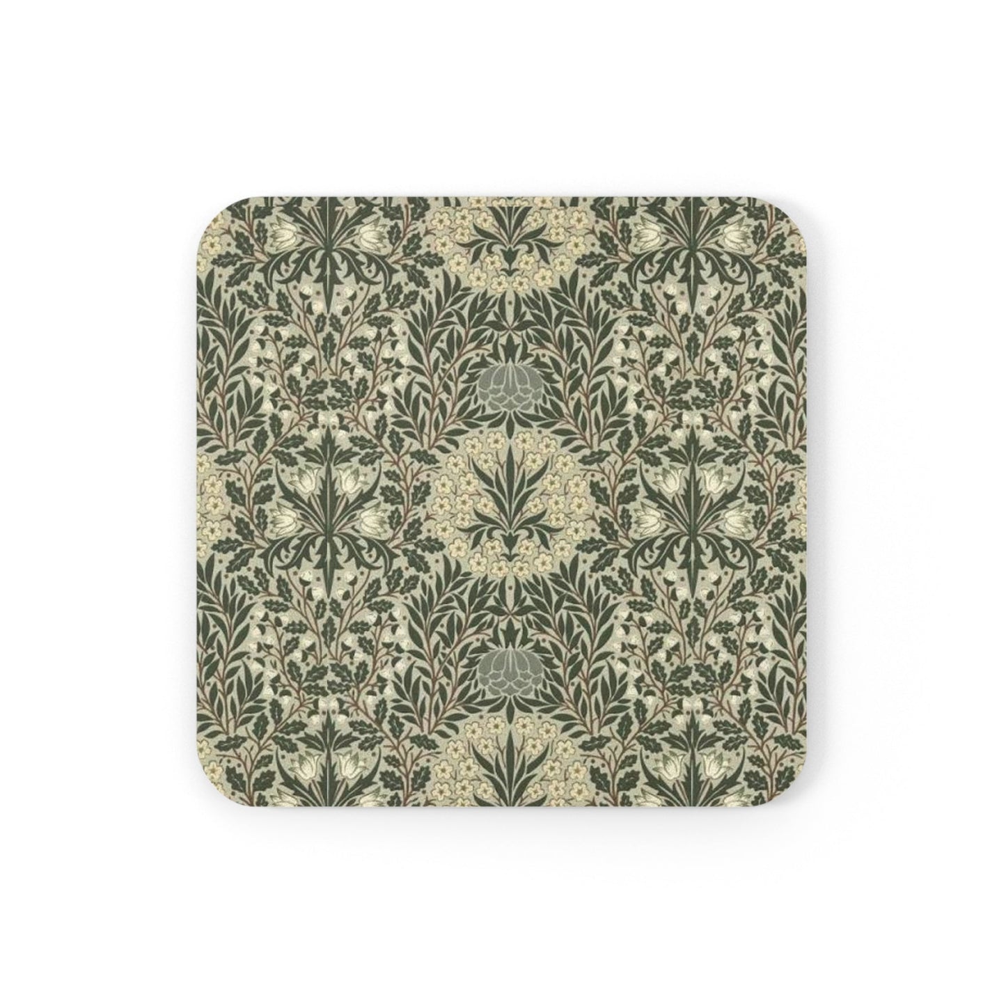 William Morris Daisy & Oak Individual Coaster | Arts & Crafts Cork Coaster Gift