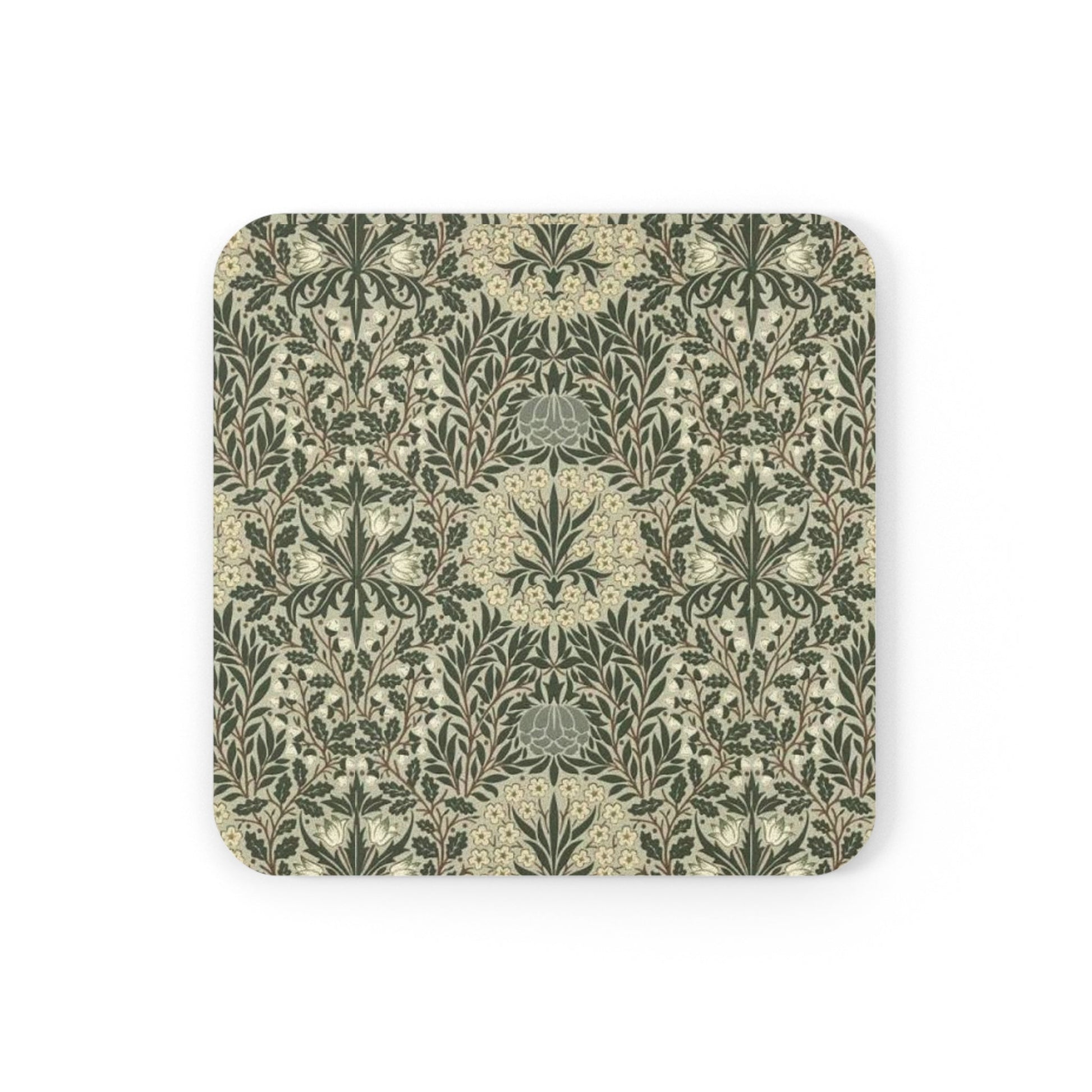 William Morris Daisy & Oak Individual Coaster | Arts & Crafts Cork Coaster Gift
