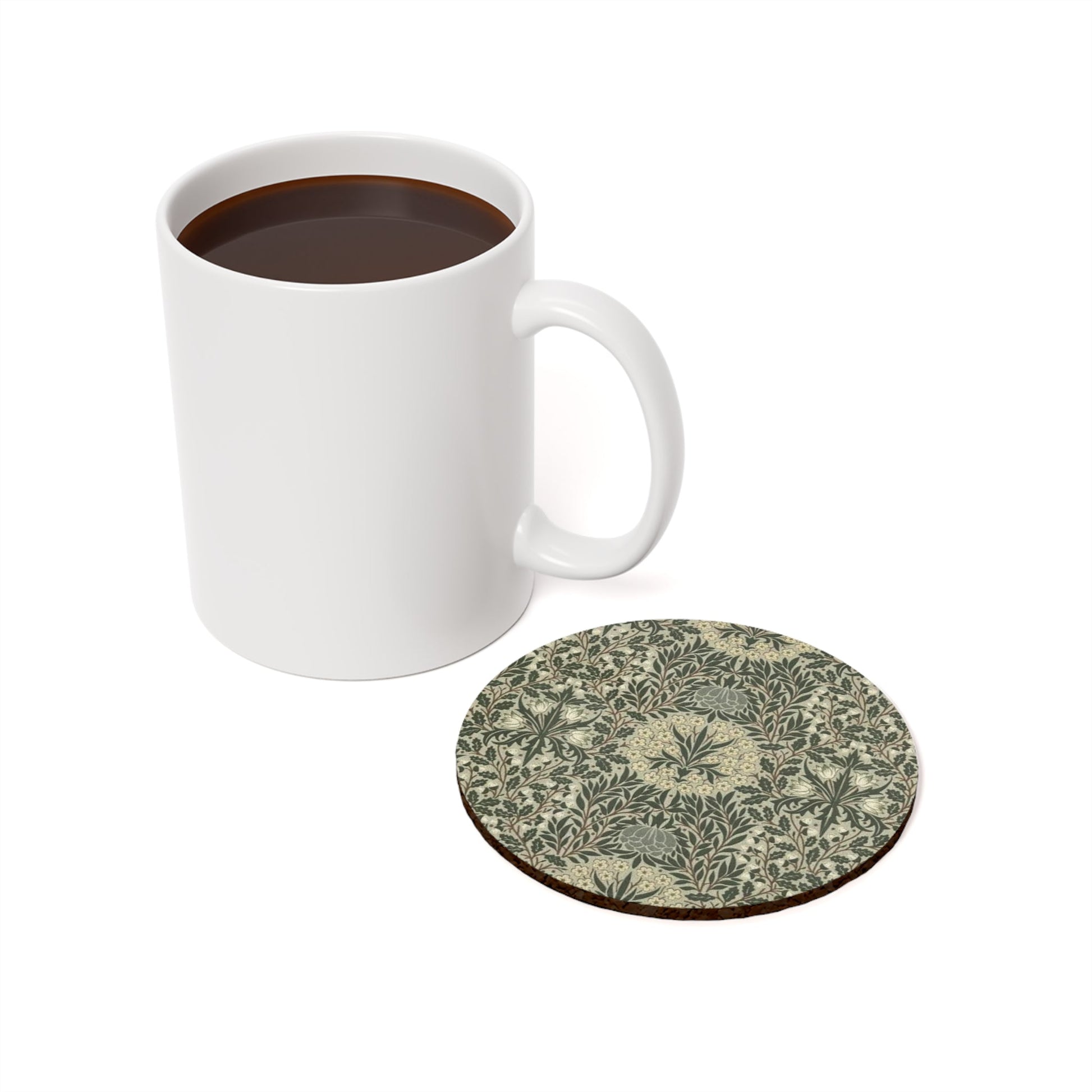 William Morris Daisy & Oak Individual Coaster | Arts & Crafts Cork Coaster Gift