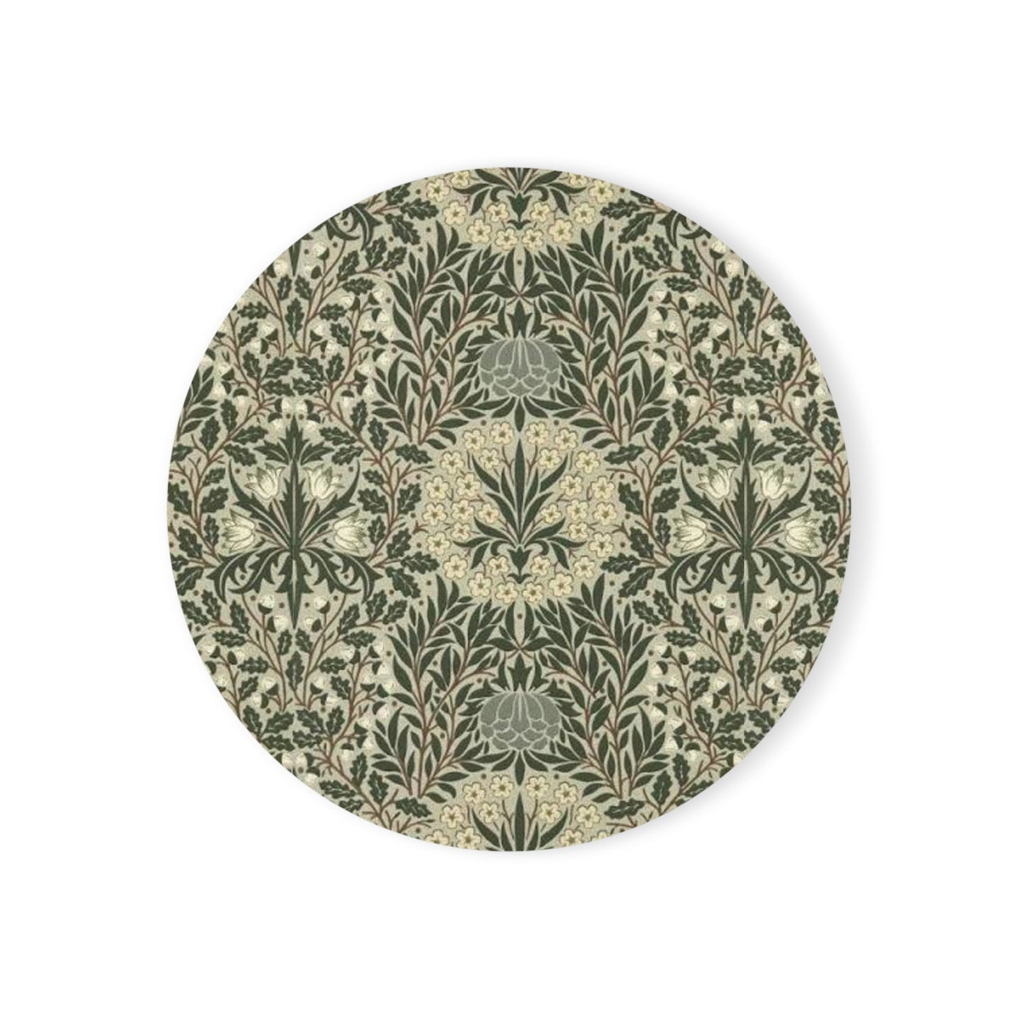 William Morris Daisy & Oak Individual Coaster | Arts & Crafts Cork Coaster Gift