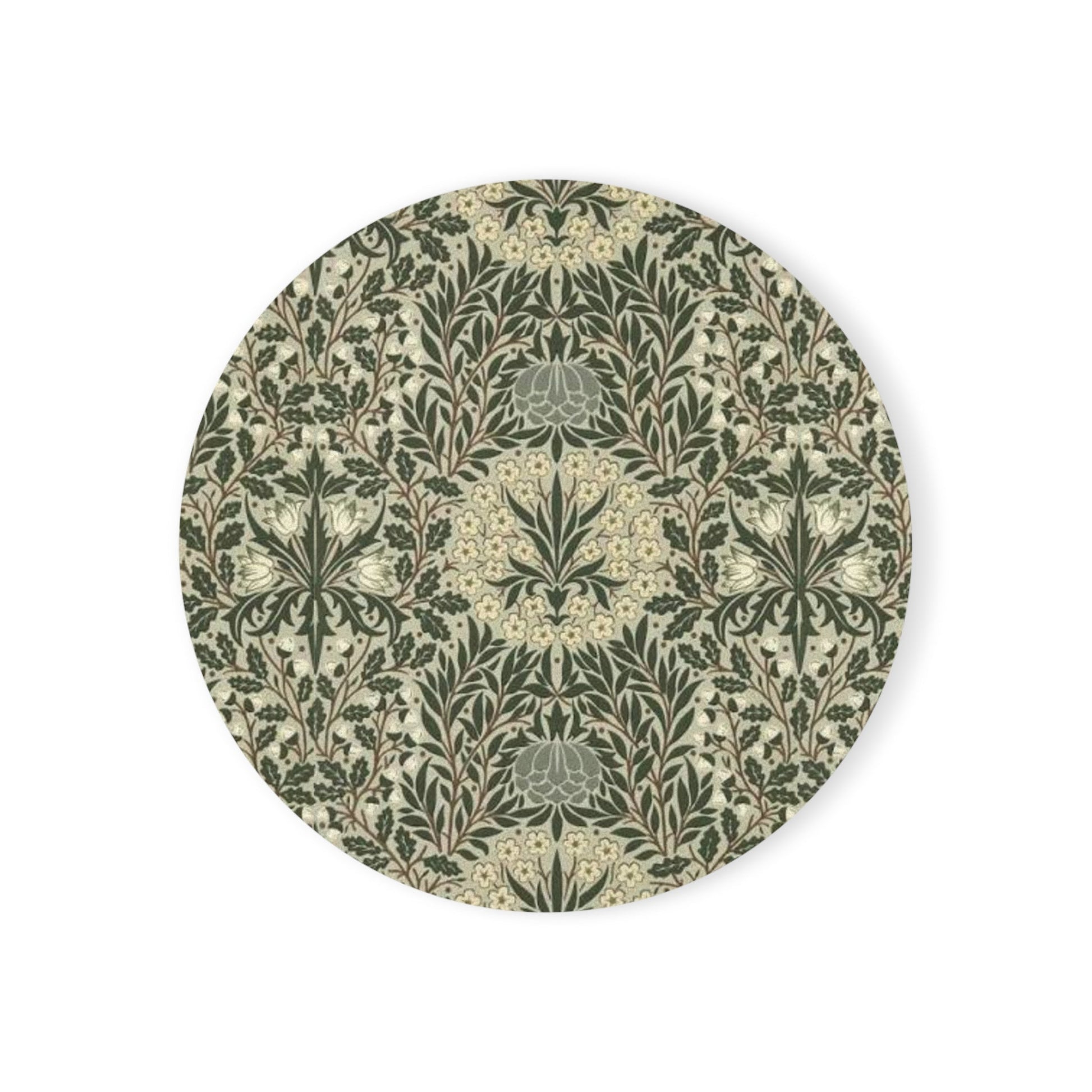 William Morris Daisy & Oak Individual Coaster | Arts & Crafts Cork Coaster Gift