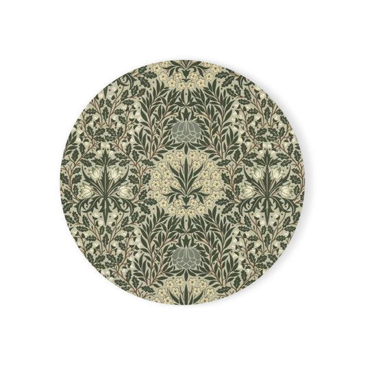 William Morris Daisy & Oak Individual Coaster | Arts & Crafts Cork Coaster Gift