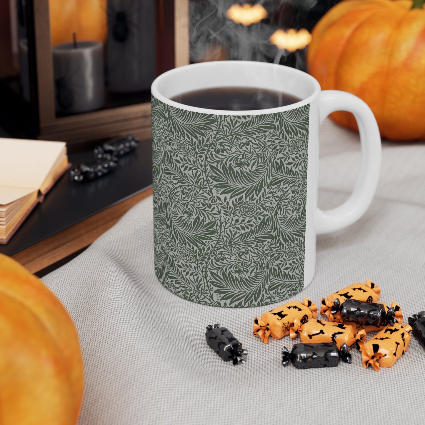 William Morris Larkspur Green Ceramic Coffee Mug — 11oz & 15oz