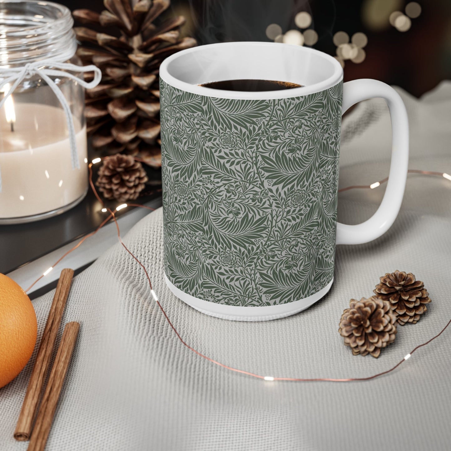 William Morris Larkspur Green Ceramic Coffee Mug — 11oz & 15oz