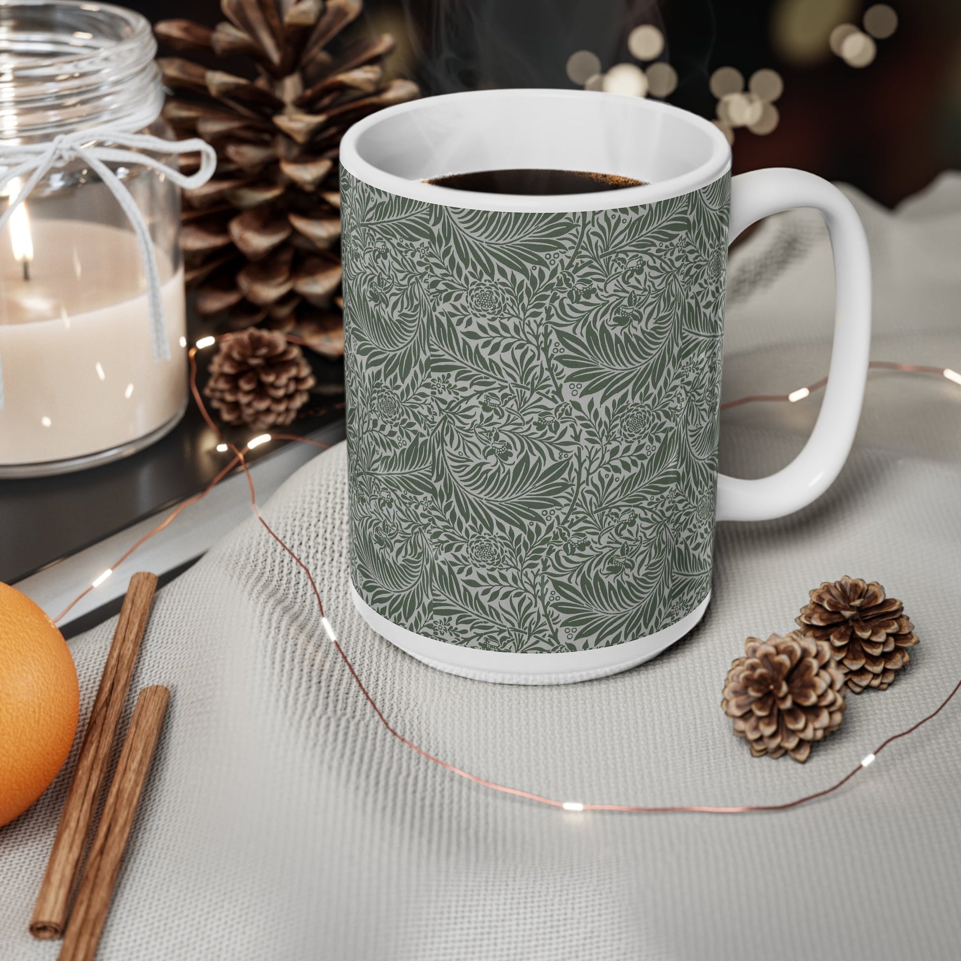 William Morris Larkspur Green Ceramic Coffee Mug — 11oz & 15oz