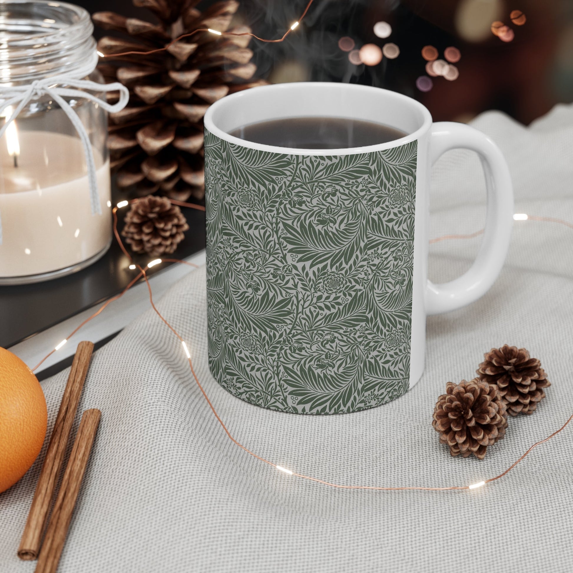 William Morris Larkspur Green Ceramic Coffee Mug — 11oz & 15oz