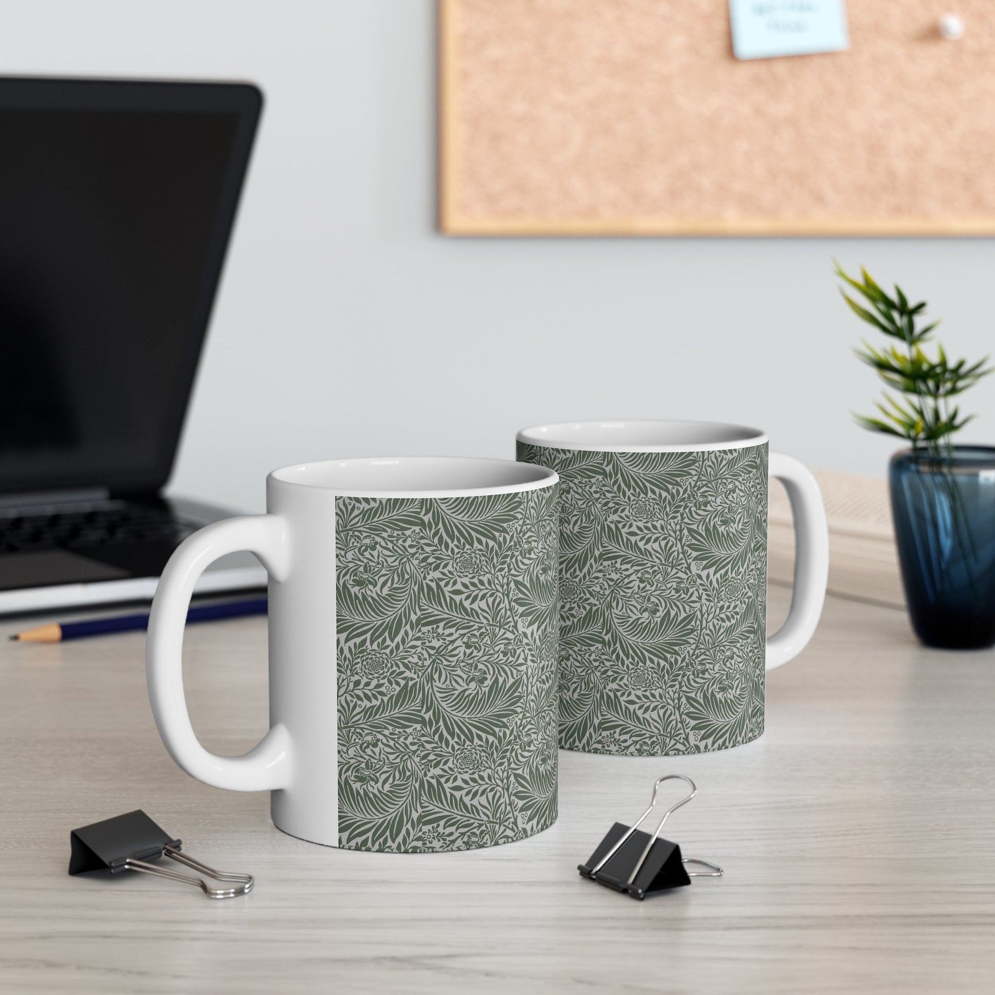 William Morris Larkspur Green Ceramic Coffee Mug — 11oz & 15oz