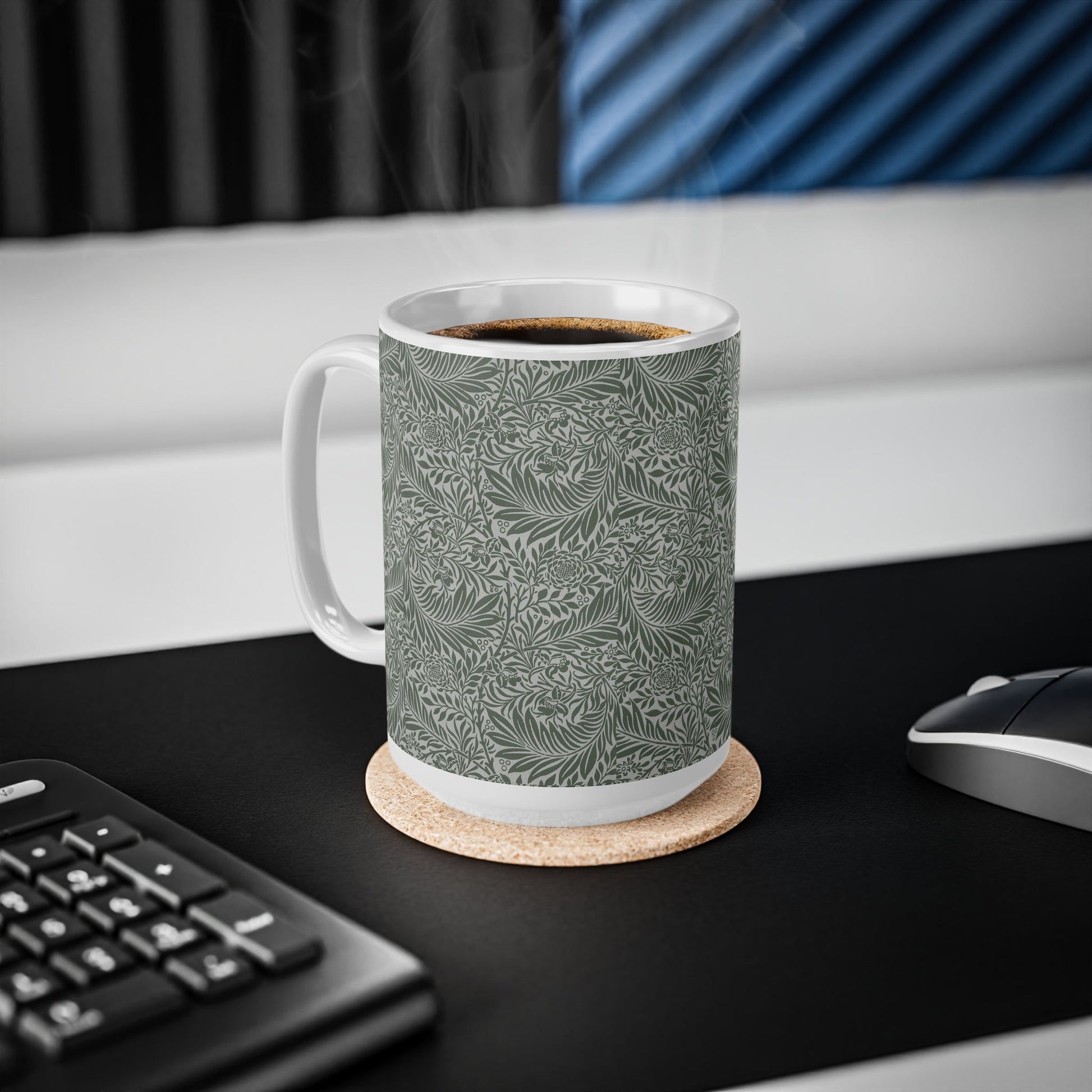 William Morris Larkspur Green Ceramic Coffee Mug — 11oz & 15oz