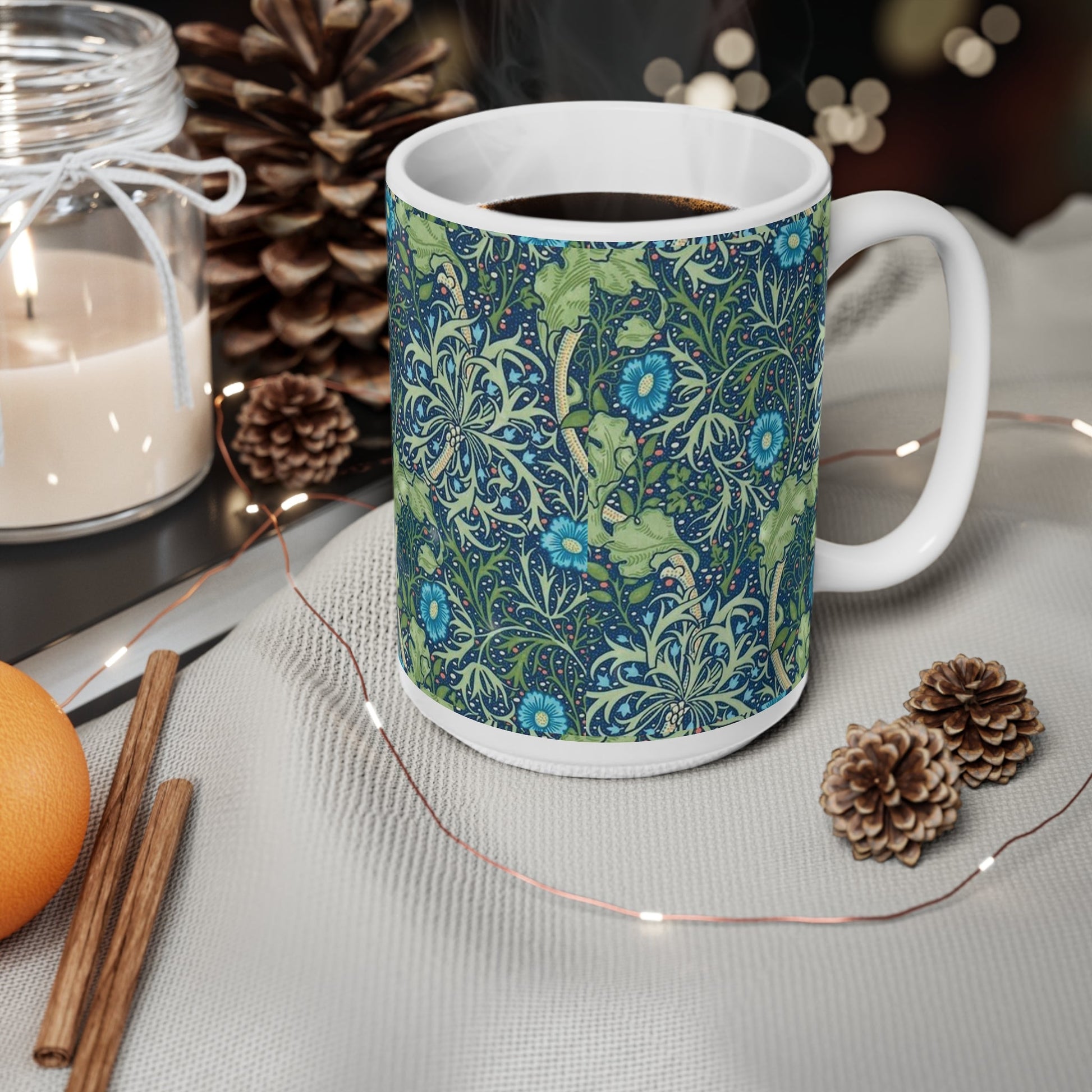 William Morris Seaweed Ceramic Coffee Mug — 11oz & 15oz